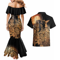 Mexico Warrior Couples Matching Mermaid Dress and Hawaiian Shirt Huitzilopochtli With Aztec Hummingbird - Wonder Print Shop