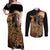 Mexico Warrior Couples Matching Off Shoulder Maxi Dress and Long Sleeve Button Shirt Huitzilopochtli With Aztec Hummingbird - Wonder Print Shop
