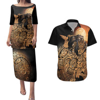 Mexico Warrior Couples Matching Puletasi and Hawaiian Shirt Huitzilopochtli With Aztec Hummingbird - Wonder Print Shop