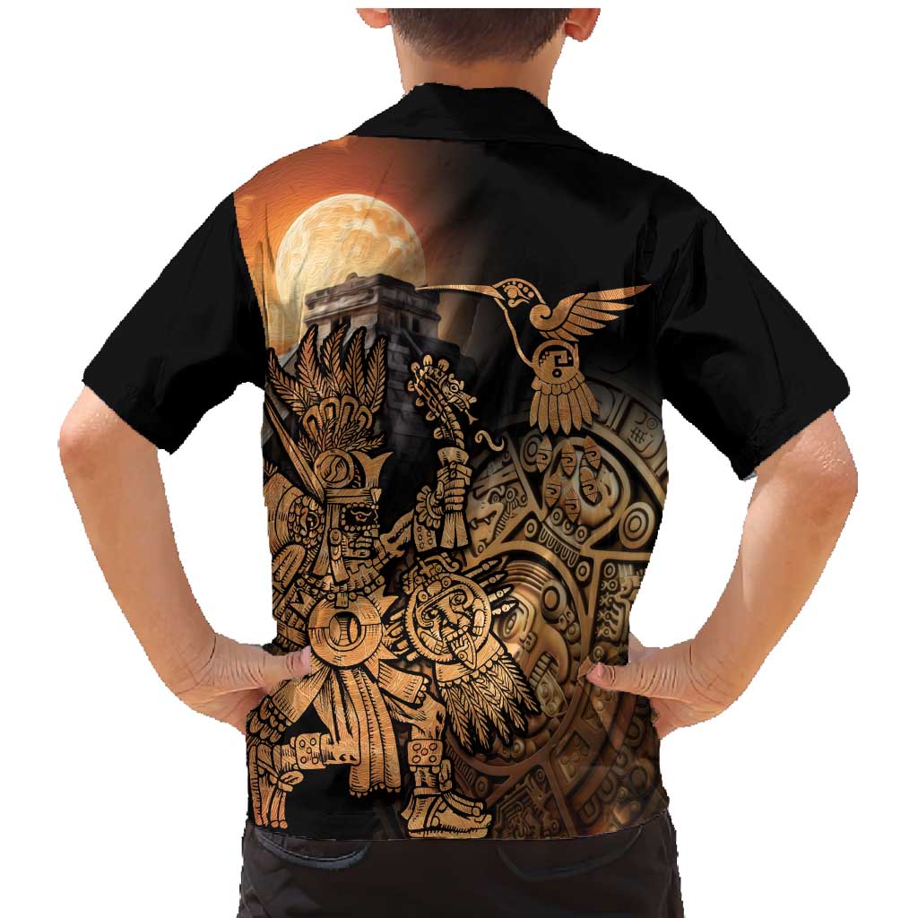 Mexico Warrior Family Matching Mermaid Dress and Hawaiian Shirt Huitzilopochtli With Aztec Hummingbird - Wonder Print Shop