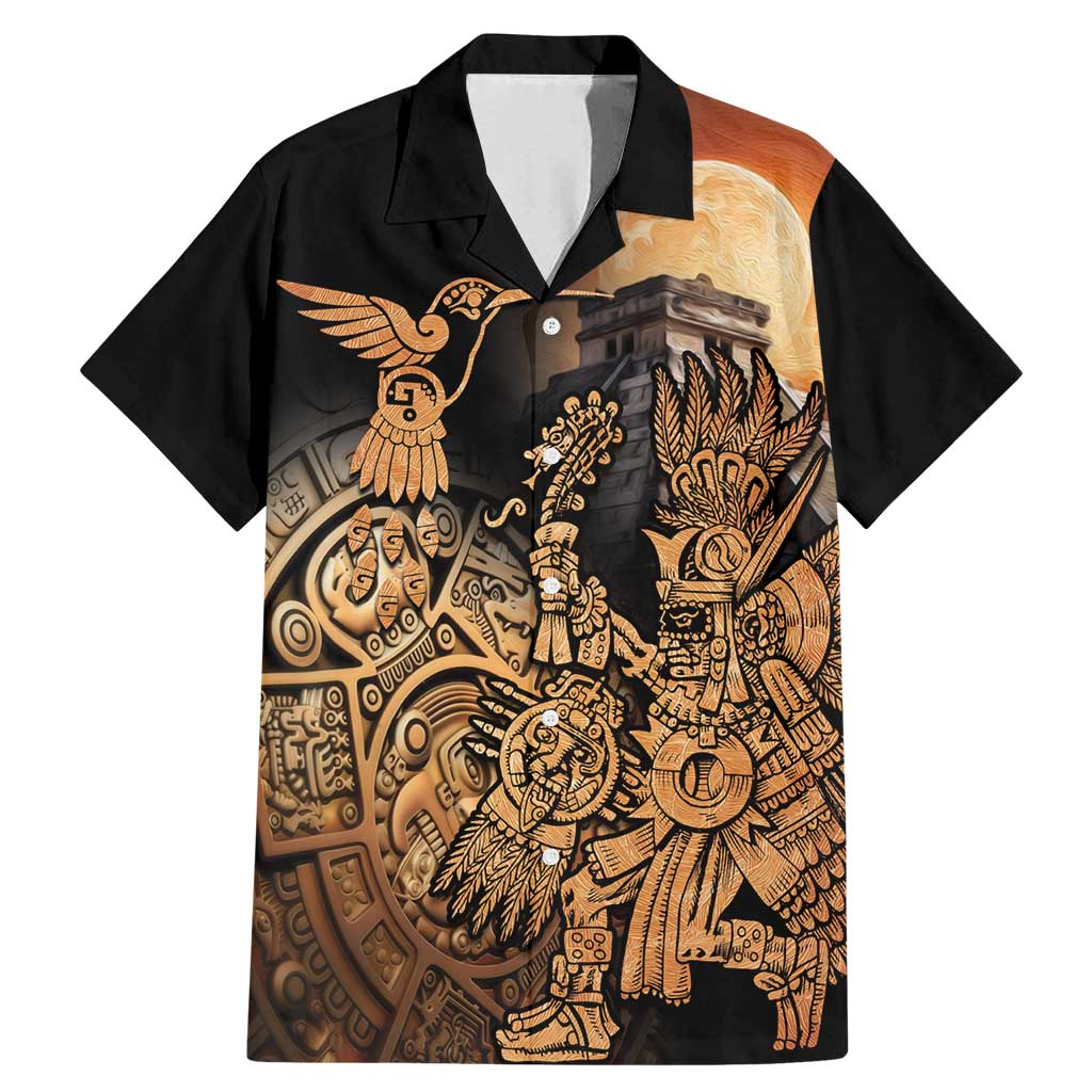 Mexico Warrior Family Matching Mermaid Dress and Hawaiian Shirt Huitzilopochtli With Aztec Hummingbird - Wonder Print Shop