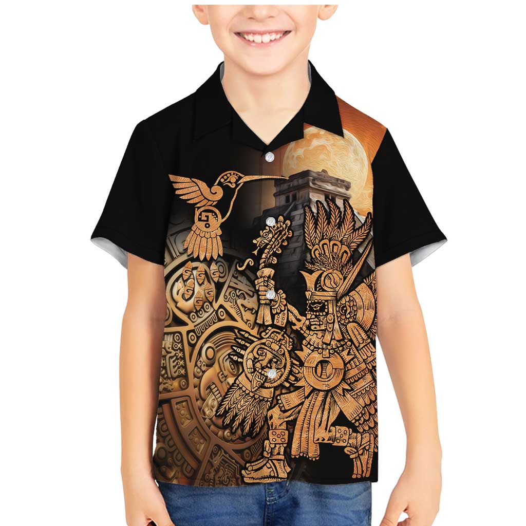 Mexico Warrior Family Matching Mermaid Dress and Hawaiian Shirt Huitzilopochtli With Aztec Hummingbird - Wonder Print Shop