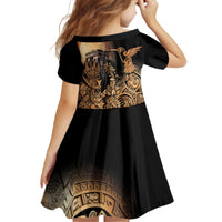 Mexico Warrior Family Matching Off The Shoulder Long Sleeve Dress and Hawaiian Shirt Huitzilopochtli With Aztec Hummingbird - Wonder Print Shop