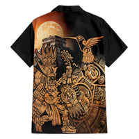 Mexico Warrior Family Matching Off The Shoulder Long Sleeve Dress and Hawaiian Shirt Huitzilopochtli With Aztec Hummingbird - Wonder Print Shop