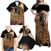 Mexico Warrior Family Matching Off Shoulder Maxi Dress and Hawaiian Shirt Huitzilopochtli With Aztec Hummingbird - Wonder Print Shop