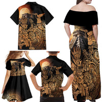 Mexico Warrior Family Matching Off Shoulder Maxi Dress and Hawaiian Shirt Huitzilopochtli With Aztec Hummingbird - Wonder Print Shop