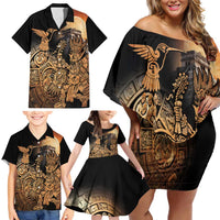 Mexico Warrior Family Matching Off Shoulder Short Dress and Hawaiian Shirt Huitzilopochtli With Aztec Hummingbird - Wonder Print Shop