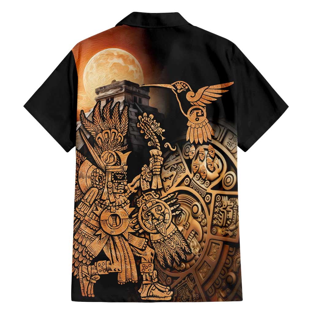 Mexico Warrior Family Matching Puletasi and Hawaiian Shirt Huitzilopochtli With Aztec Hummingbird - Wonder Print Shop