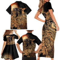 Mexico Warrior Family Matching Short Sleeve Bodycon Dress and Hawaiian Shirt Huitzilopochtli With Aztec Hummingbird - Wonder Print Shop