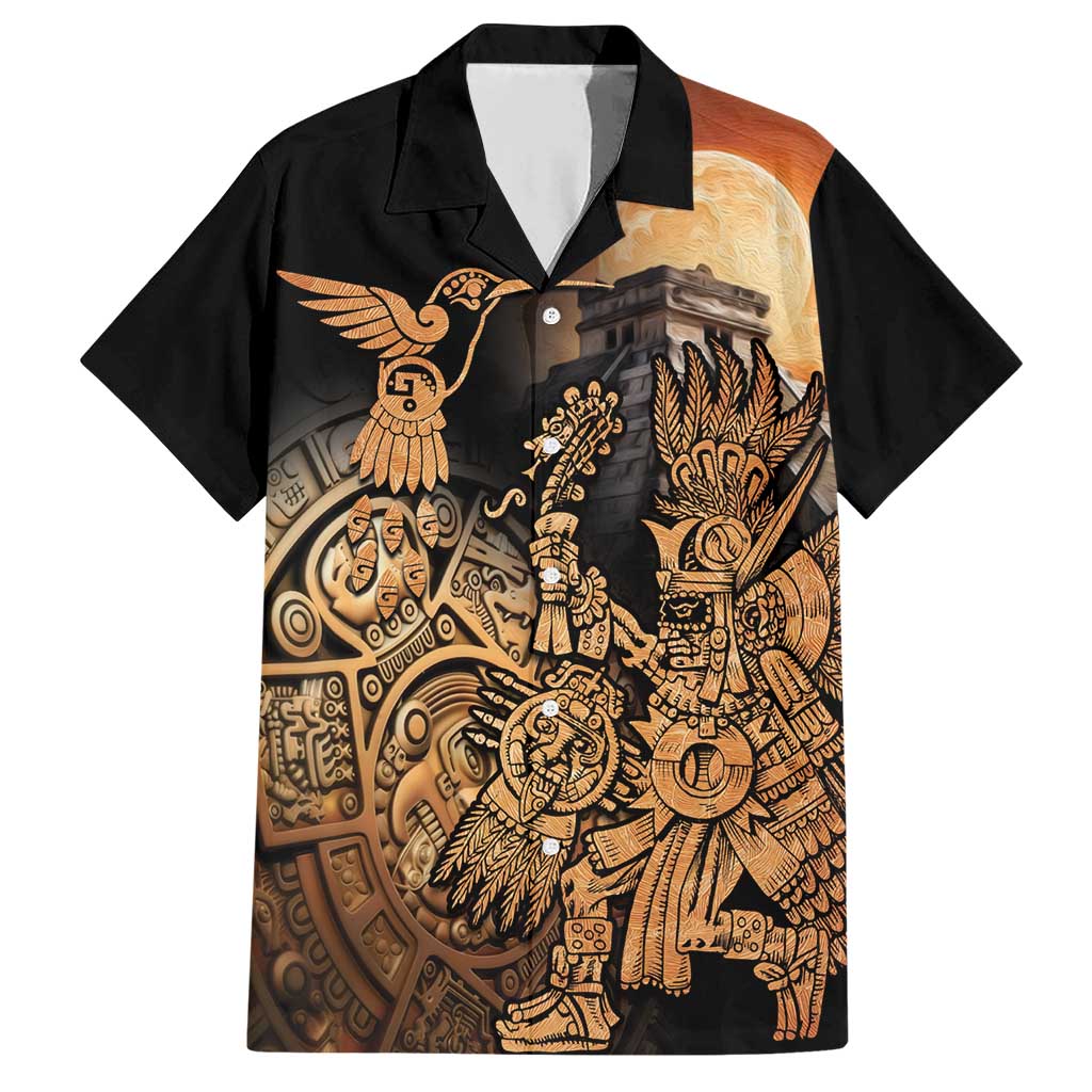 Mexico Warrior Family Matching Short Sleeve Bodycon Dress and Hawaiian Shirt Huitzilopochtli With Aztec Hummingbird - Wonder Print Shop
