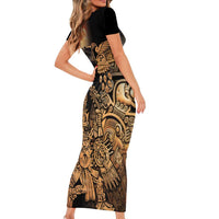 Mexico Warrior Family Matching Short Sleeve Bodycon Dress and Hawaiian Shirt Huitzilopochtli With Aztec Hummingbird - Wonder Print Shop
