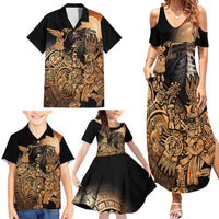Mexico Warrior Family Matching Summer Maxi Dress and Hawaiian Shirt Huitzilopochtli With Aztec Hummingbird - Wonder Print Shop