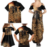 Mexico Warrior Family Matching Summer Maxi Dress and Hawaiian Shirt Huitzilopochtli With Aztec Hummingbird - Wonder Print Shop