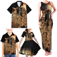 Mexico Warrior Family Matching Tank Maxi Dress and Hawaiian Shirt Huitzilopochtli With Aztec Hummingbird - Wonder Print Shop