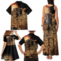 Mexico Warrior Family Matching Tank Maxi Dress and Hawaiian Shirt Huitzilopochtli With Aztec Hummingbird - Wonder Print Shop