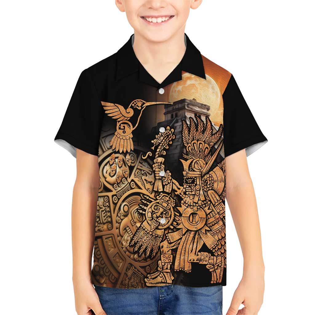 Mexico Warrior Family Matching Tank Maxi Dress and Hawaiian Shirt Huitzilopochtli With Aztec Hummingbird - Wonder Print Shop