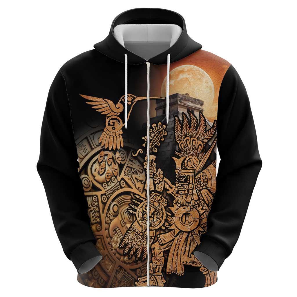 Mexico Warrior Hoodie Huitzilopochtli With Aztec Hummingbird - Wonder Print Shop