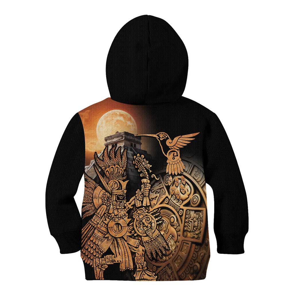 Mexico Warrior Kid Hoodie Huitzilopochtli With Aztec Hummingbird - Wonder Print Shop