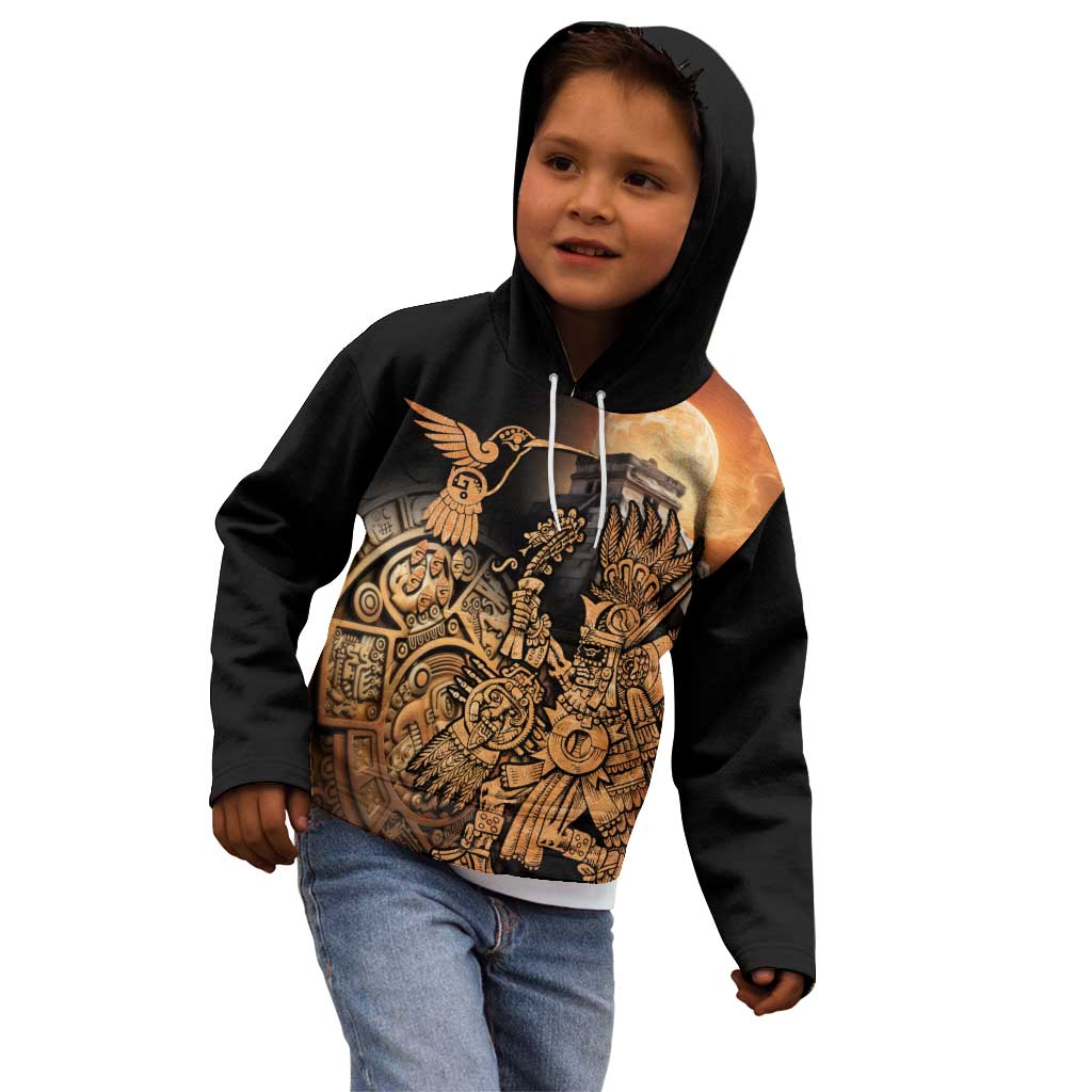 Mexico Warrior Kid Hoodie Huitzilopochtli With Aztec Hummingbird - Wonder Print Shop