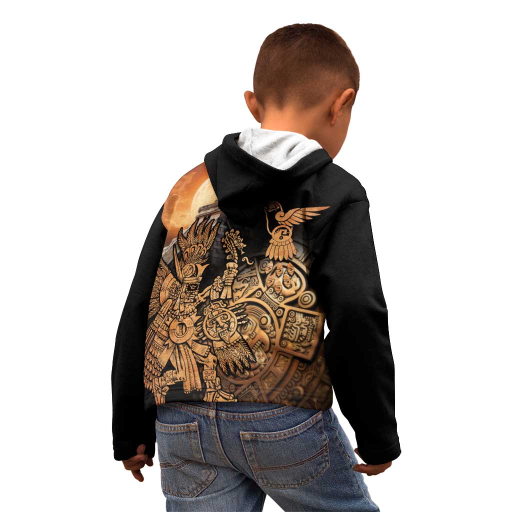 Mexico Warrior Kid Hoodie Huitzilopochtli With Aztec Hummingbird - Wonder Print Shop