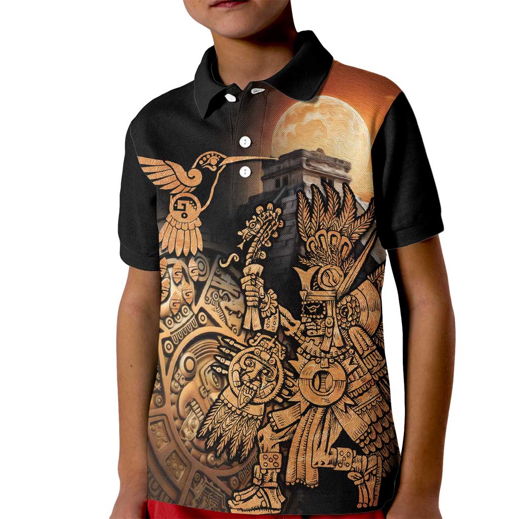 Mexico Warrior Kid Polo Shirt Huitzilopochtli With Aztec Hummingbird - Wonder Print Shop