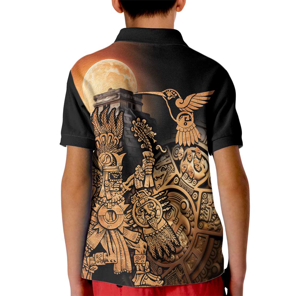 Mexico Warrior Kid Polo Shirt Huitzilopochtli With Aztec Hummingbird - Wonder Print Shop
