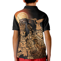 Mexico Warrior Kid Polo Shirt Huitzilopochtli With Aztec Hummingbird - Wonder Print Shop