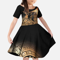 Mexico Warrior Kid Short Sleeve Dress Huitzilopochtli With Aztec Hummingbird - Wonder Print Shop
