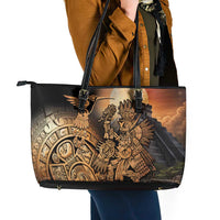 Mexico Warrior Leather Tote Bag Huitzilopochtli With Aztec Hummingbird - Wonder Print Shop