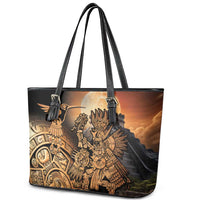 Mexico Warrior Leather Tote Bag Huitzilopochtli With Aztec Hummingbird - Wonder Print Shop