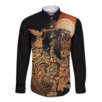 Mexico Warrior Long Sleeve Button Shirt Huitzilopochtli With Aztec Hummingbird - Wonder Print Shop