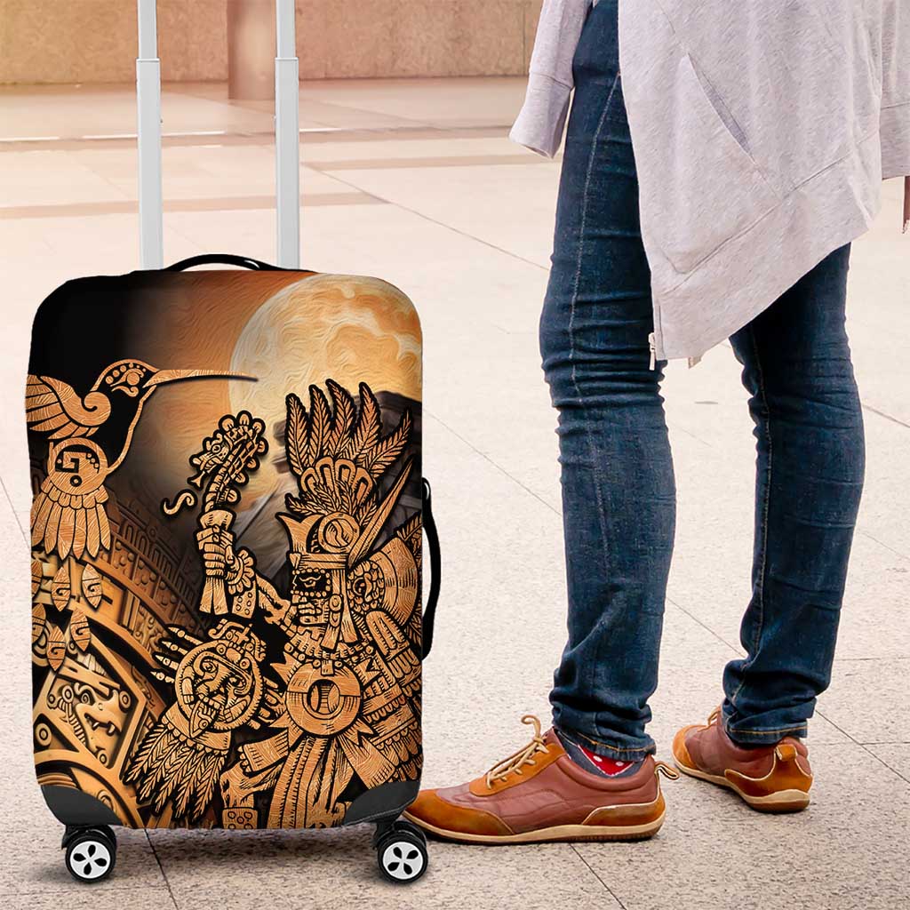 Mexico Warrior Luggage Cover Huitzilopochtli With Aztec Hummingbird - Wonder Print Shop