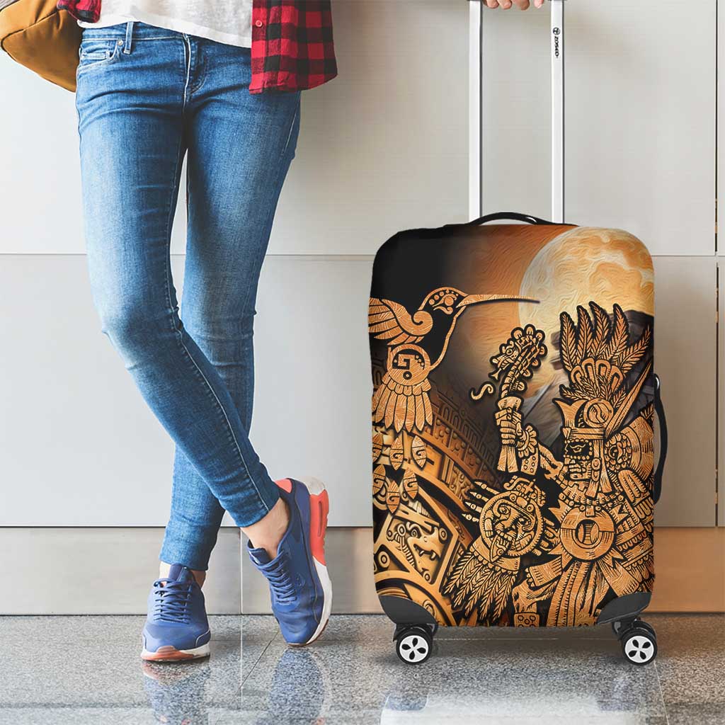 Mexico Warrior Luggage Cover Huitzilopochtli With Aztec Hummingbird - Wonder Print Shop