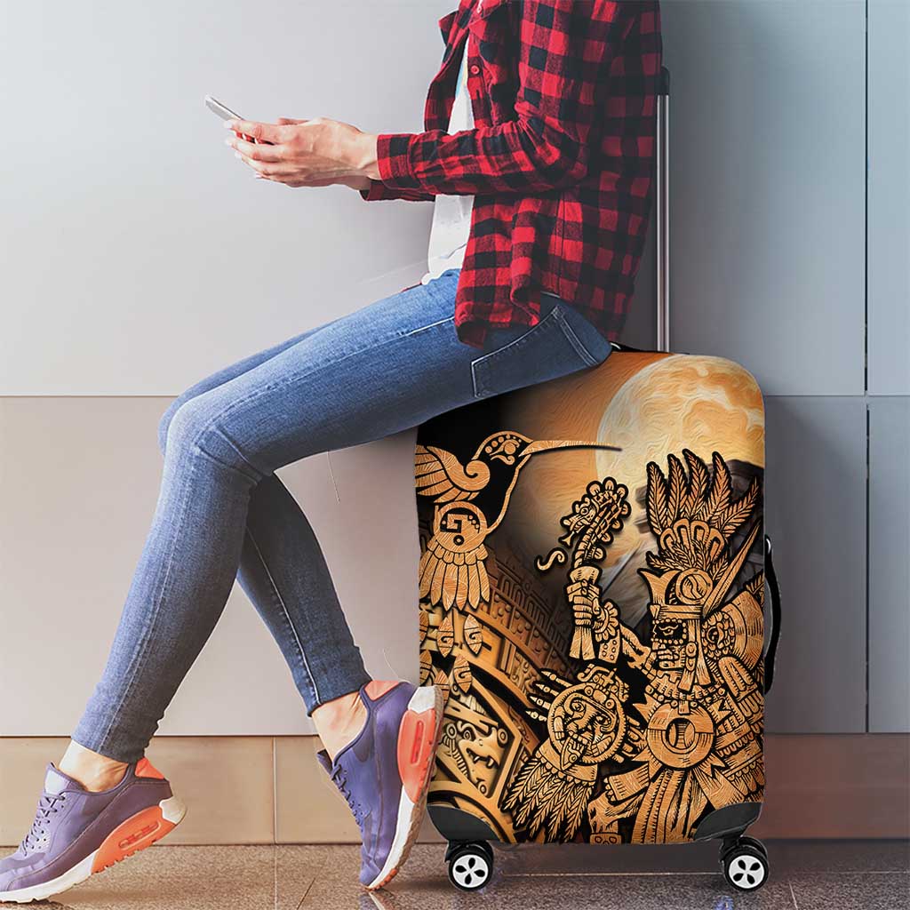 Mexico Warrior Luggage Cover Huitzilopochtli With Aztec Hummingbird - Wonder Print Shop