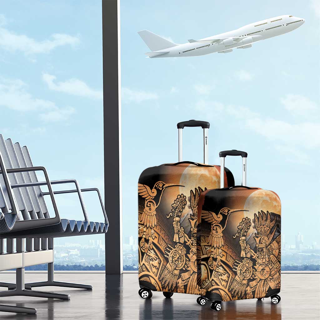 Mexico Warrior Luggage Cover Huitzilopochtli With Aztec Hummingbird - Wonder Print Shop