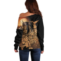 Mexico Warrior Off Shoulder Sweater Huitzilopochtli With Aztec Hummingbird - Wonder Print Shop