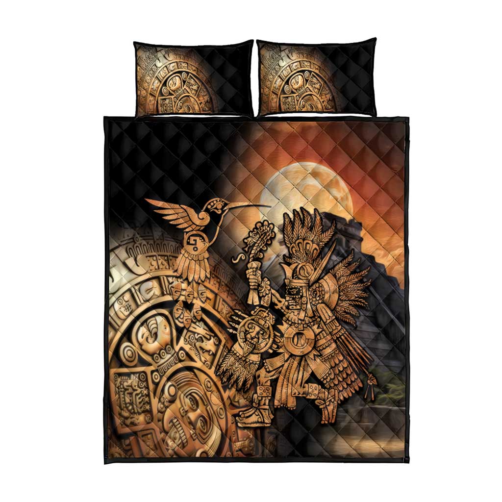 Mexico Warrior Quilt Bed Set Huitzilopochtli With Aztec Hummingbird - Wonder Print Shop