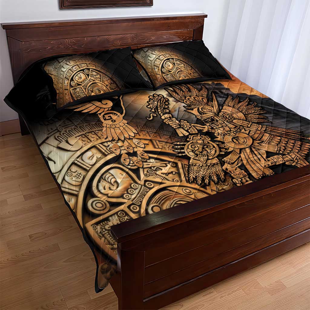 Mexico Warrior Quilt Bed Set Huitzilopochtli With Aztec Hummingbird - Wonder Print Shop