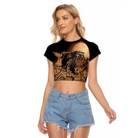 Mexico Warrior Raglan Cropped T Shirt Huitzilopochtli With Aztec Hummingbird - Wonder Print Shop