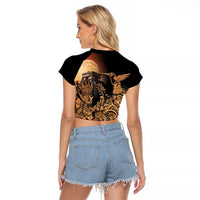 Mexico Warrior Raglan Cropped T Shirt Huitzilopochtli With Aztec Hummingbird - Wonder Print Shop
