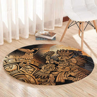 Mexico Warrior Round Carpet Huitzilopochtli With Aztec Hummingbird