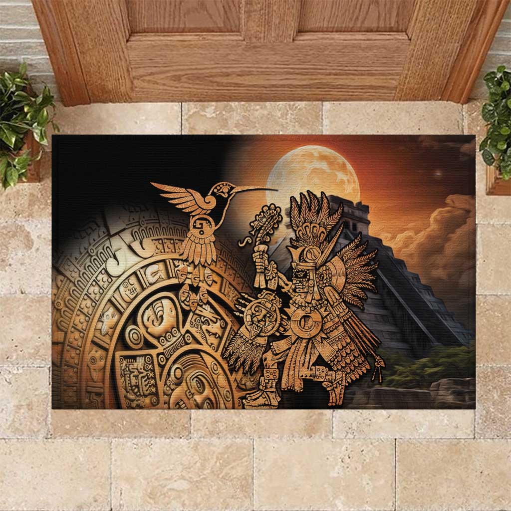 Mexico Warrior Rubber Doormat Huitzilopochtli With Aztec Hummingbird - Wonder Print Shop