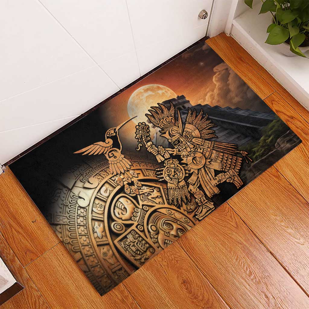 Mexico Warrior Rubber Doormat Huitzilopochtli With Aztec Hummingbird - Wonder Print Shop