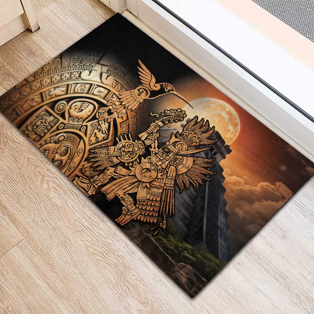 Mexico Warrior Rubber Doormat Huitzilopochtli With Aztec Hummingbird - Wonder Print Shop