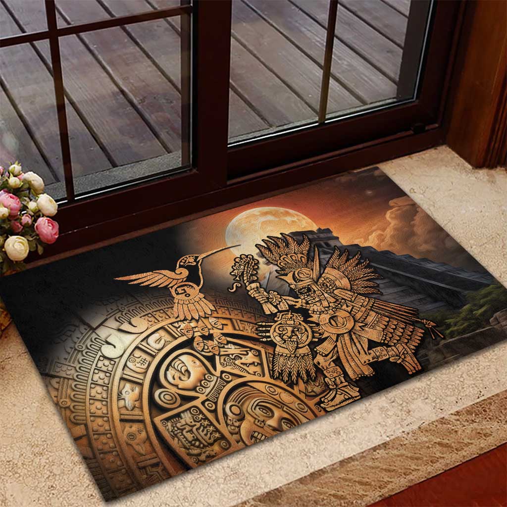 Mexico Warrior Rubber Doormat Huitzilopochtli With Aztec Hummingbird - Wonder Print Shop