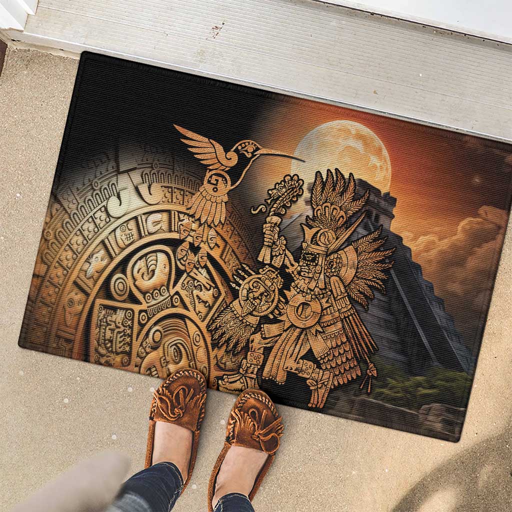 Mexico Warrior Rubber Doormat Huitzilopochtli With Aztec Hummingbird - Wonder Print Shop
