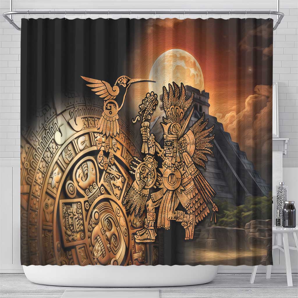 Mexico Warrior Shower Curtain Huitzilopochtli With Aztec Hummingbird