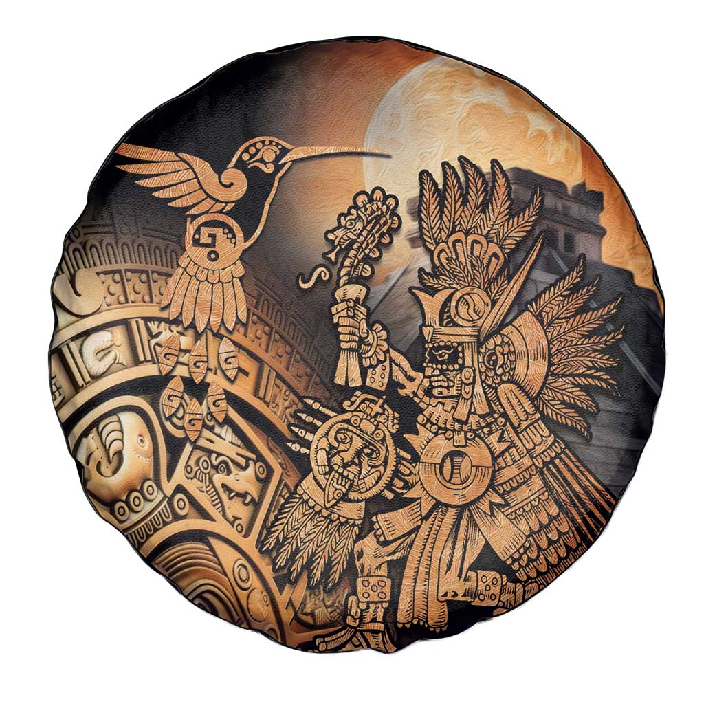 Mexico Warrior Spare Tire Cover Huitzilopochtli With Aztec Hummingbird - Wonder Print Shop