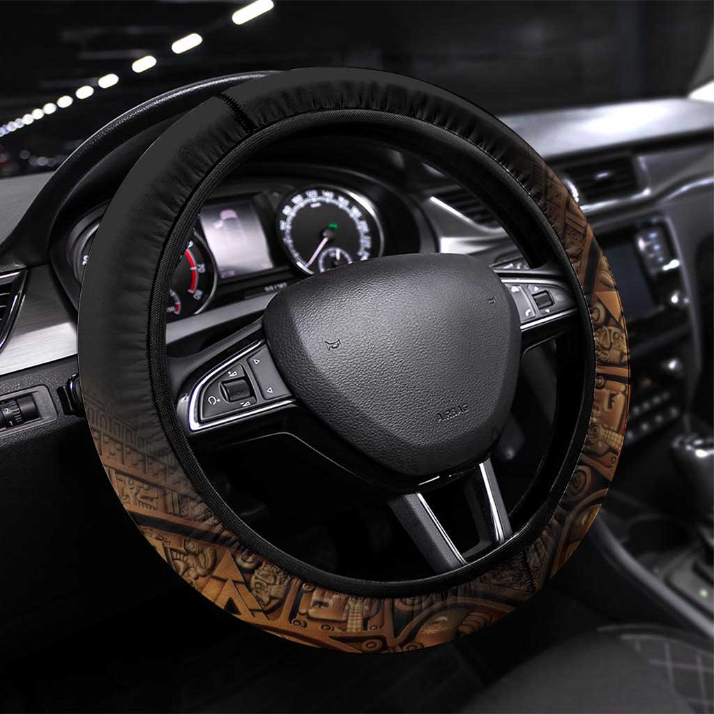 Mexico Warrior Steering Wheel Cover Huitzilopochtli With Aztec Hummingbird - Wonder Print Shop