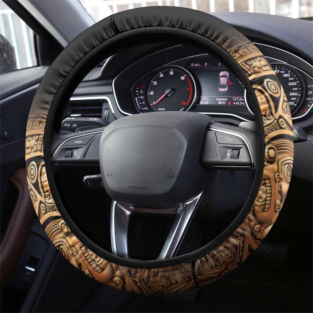 Mexico Warrior Steering Wheel Cover Huitzilopochtli With Aztec Hummingbird - Wonder Print Shop